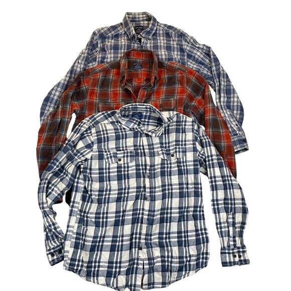 Faded Glory Men's Shirts Medium Lot of Three Long Sleeve Button Up Flannel Plaid - Picture 1 of 16